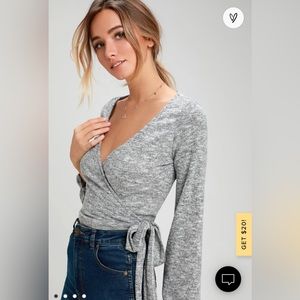 Charisma Light Heather Grey Wrap Sweater Top
